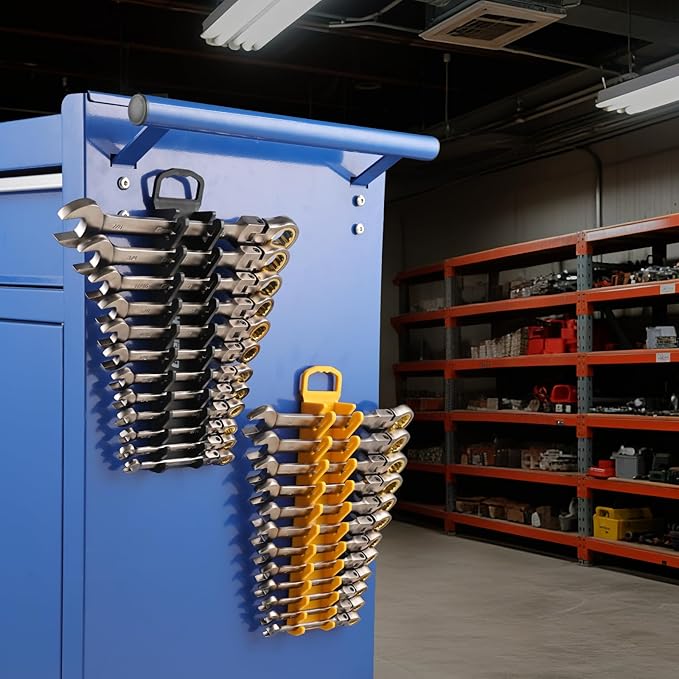 Wrench Organizer for Tool Box, 2 Pack Magnetic Wrench Holders with Handle, SAE & Metric Wrench Rack for Tool Box Drawer Storage