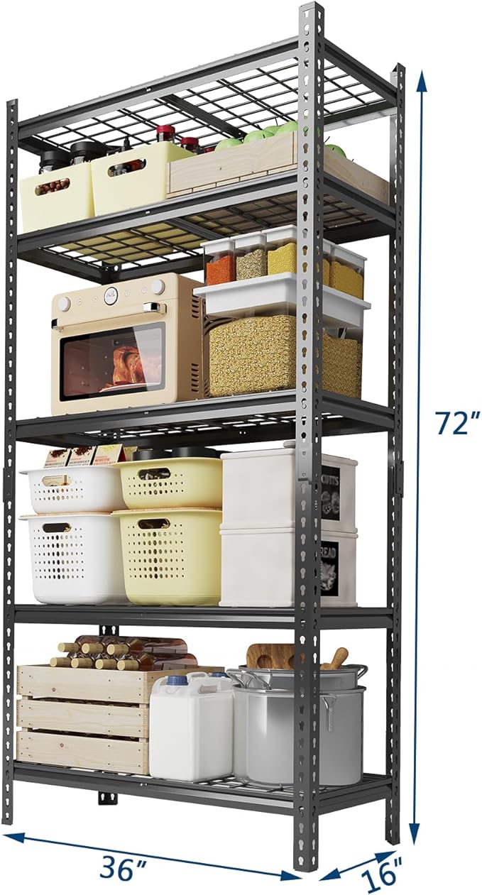Garage Shelving 2200 LBS Storage Shelves Adjustable Metal Shelving Unit Heavy Duty 5 Tier Metal Shelves for Garage Kitchen Pantry Warehouse Basement, 36" W × 16" D × 72" H