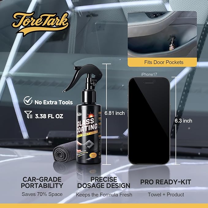 Car Ceramic Glass Coating Spray,Automotive Windshield Rain Repellent Glass Polish Protect, Long-Lasting Quick Dry Coat (3.38 fl oz +Towel)