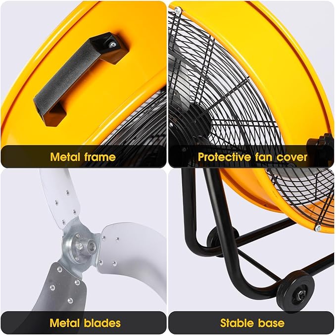 Xcity 24 Inch Heavy Duty Drum Fan, High Velocity 8700 CFM Industrial Air Circulator, 3-Speed & 360° Adjustable Tilt, Powerful Cooling for Warehouse, Factory, Garage & Workshop