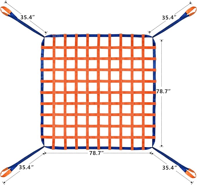 6.56' x 6.56' Polyester Cargo Lifting Net, Flat Sling Hoisting Straps for Loading and Unloading, Heavy Duty Hanging Mesh, 4400 lbs Capacity