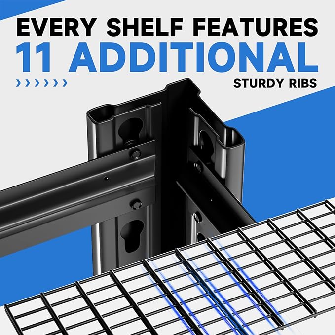 4-Tier 40" W x 19.7" D x 60" H Garage Shelf Heavy Duty Metal Garage Shelving Load 2200LBS Utility Shelves Industrial Rack Adjustable Shelves for Garages Basement Storage Shelves (Black)