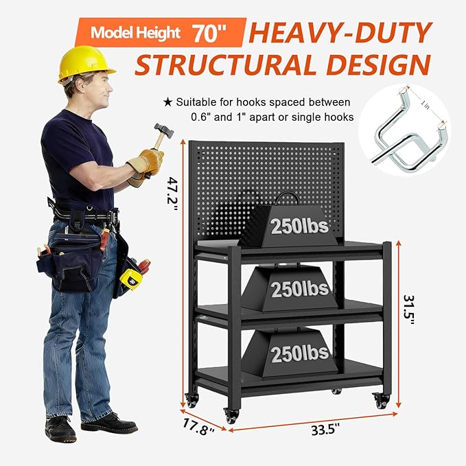 Set of 2 Heavy Duty Workbench with Pegboard, 3000LBS Capacity Adjustable Shelving Work Table, Mobile Workstation with Lockable Wheels for Garage Warehouse Workshop Office