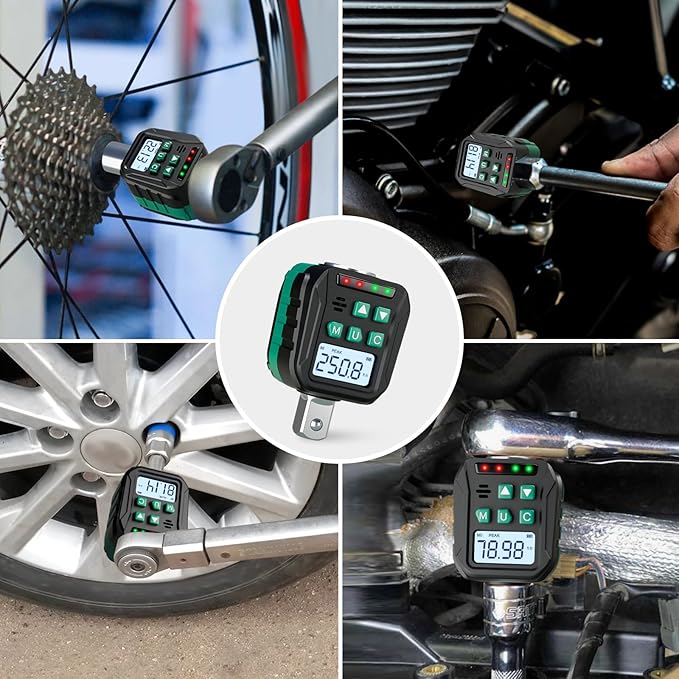 1/2-Inch Digital Torque Adapter, 12.54-250.8 Ft.lb/17-340 N.m, Electronic Torque Wrench Converter with ±2% Accuracy, Preset Function, Data Storage, 3/8” & 1/4” Adapter for Bike, Moto, Car