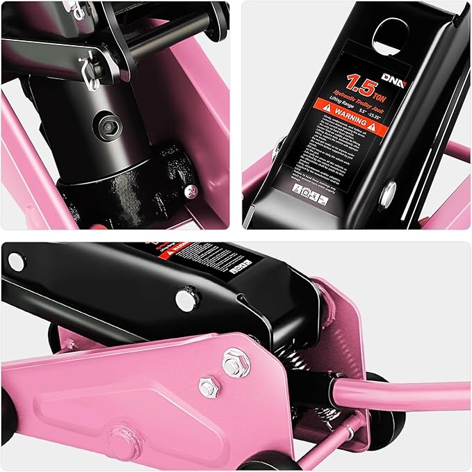 DNA Motoring Low Profile Hydraulic Trolley Service/Floor Jack, 1.5 Ton (3000 lbs) Capacity, Lifting Range 5.5"-15.35", Pink, TOOLS-00675-PK