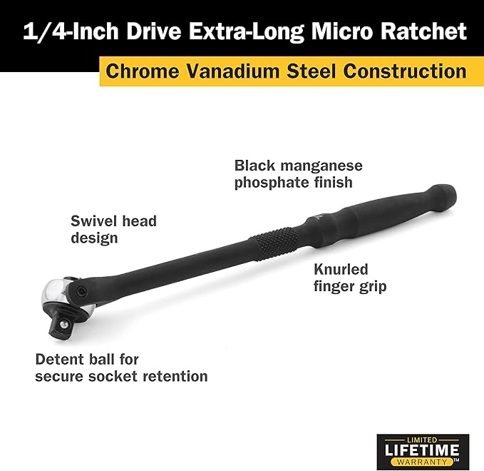 Titan 11328 1/4-Inch Drive x 7-Inch 90-Tooth Swivel Head Ratchet