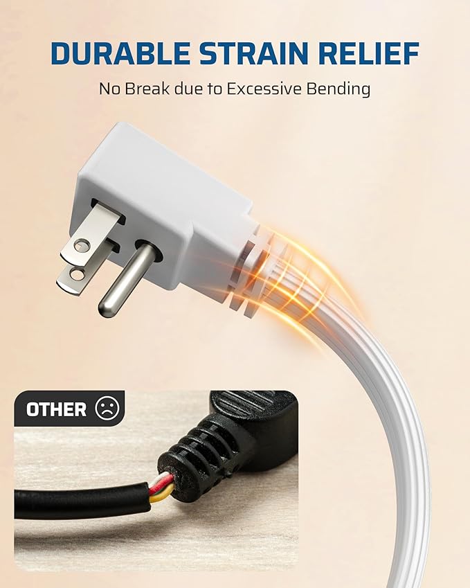 DEWENWILS 3FT Extension Cord with 3-Prong Flat Plug, 15A/1875W 14/3 SPT-3 Flat Wire, Space Saving for Home Office Appliances & Electronics, ETL Listed, 2 Pack, White
