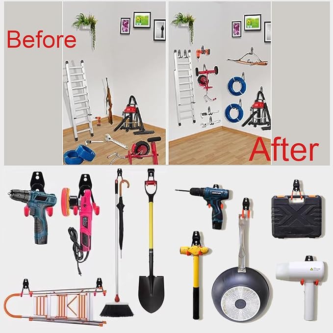 6 Pack Heavy Duty Garage Hooks, Stainless Steel & Iron, U-Shape, Wall Mount, Rust Resistant, Holds Up to 40lbs Each, Ideal for Garage, Shop, Basement, etc.