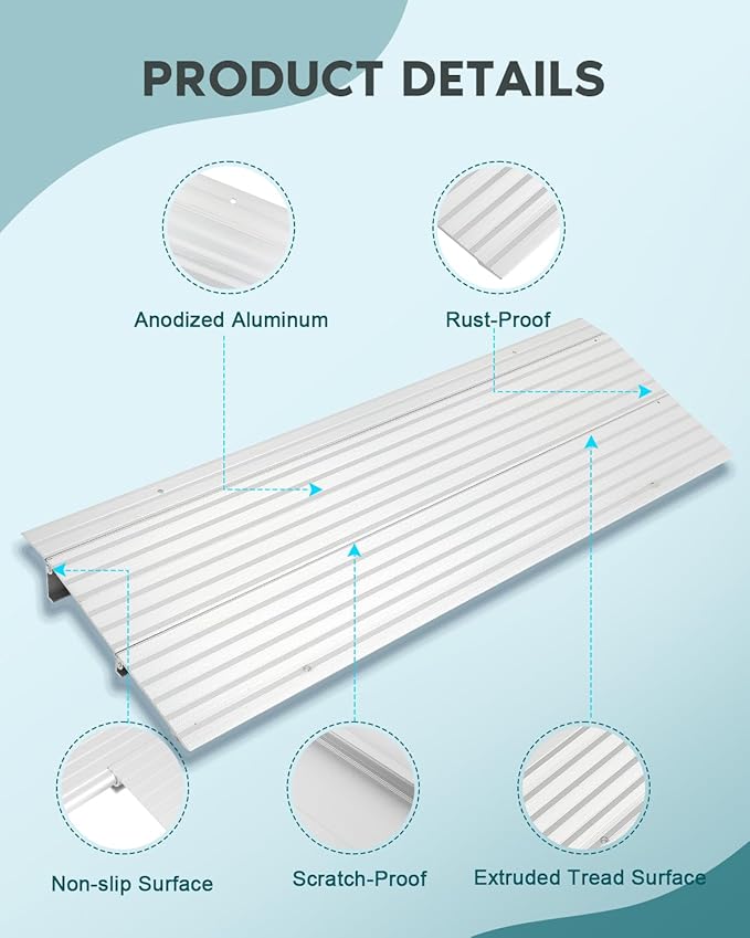 SCITOO Door Threshold Ramp 2" Rise Aluminum Mobility Entry Ramp for Doorways Rated 800LBS Weight Capacity Adjustable Ramps for Wheelchairs, Scooters, Power Chairs