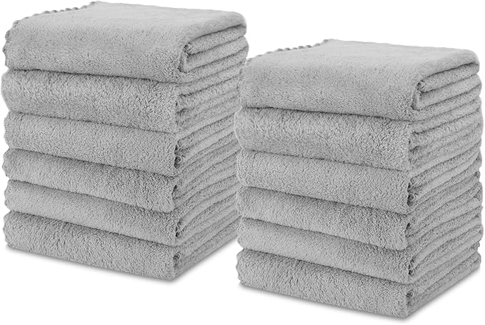 kimteny Kitchen Cloth Dish Towels, 13x28 Inches Premium Dishcloths, Super Absorbent Coral Velvet Microfiber Cleaning Cloths, Fast Drying Rags for Washing Dishes (13x28-12 Pack, Grey)