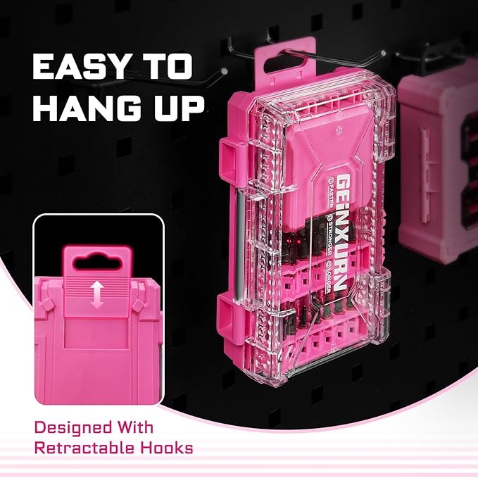 Geinxurn 56Pieces Impact Screwdriver Bits Set, Magnetic S2 Steel Phillips/Slotted/Square/Torx Insert Power Bits Tips, Impact Bit Holder with Pink Storage Box Case