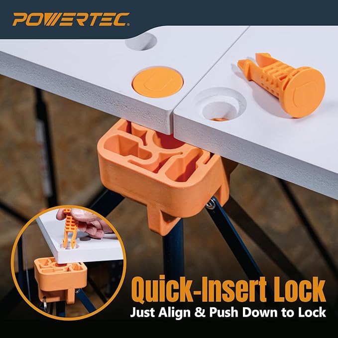 POWERTEC 72310 Arachni-Flex Portable Workbench - 24" x 48" PVC Waterproof Foldable Tabletop w/Quick-Insert Locks & 2x4ft Collapsible Workstand 2500 lbs Capacity 36 Inch Work Height