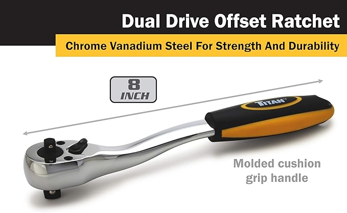 Titan 12052 1/4-Inch and 3/8-Inch Dual Drive x 8-Inch 72-Tooth Dual Head Offset Ratchet