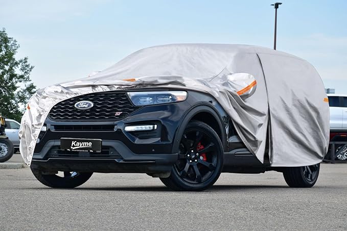 Kayme 6 Layers SUV Car Cover Custom Fit for Ford Explorer（2006-2025） Waterproof All Weather for Automobiles, Outdoor Full Cover Rain Sun UV Protection.Silver