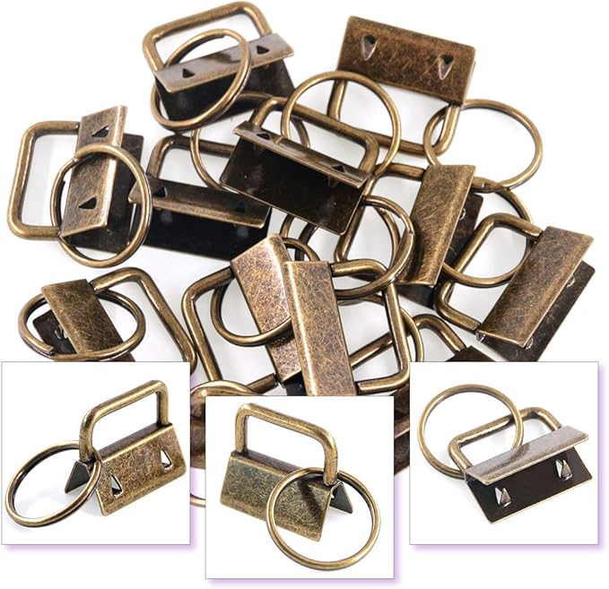 Swpeet 32 Sets 1" 25mm Key Fob Hardware with 1Pcs Key Fob Pliers, Glass Running Pliers Tools with Curved Jaws, Studio Running Pliers Attach Rubber Tips Perfect for Key Fob Hardware Install (Bronze)
