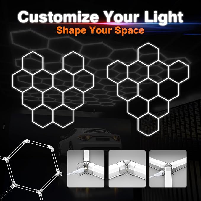 Hexagon Garage Lights, 11-Hex Lights Garage, Led Hexagon Lights, 460w, 55200lm, 5000k Ultra Bright, Modular Honeycomb Shop Light for Gym Lighting, Car Detail Lighting, Warehouse