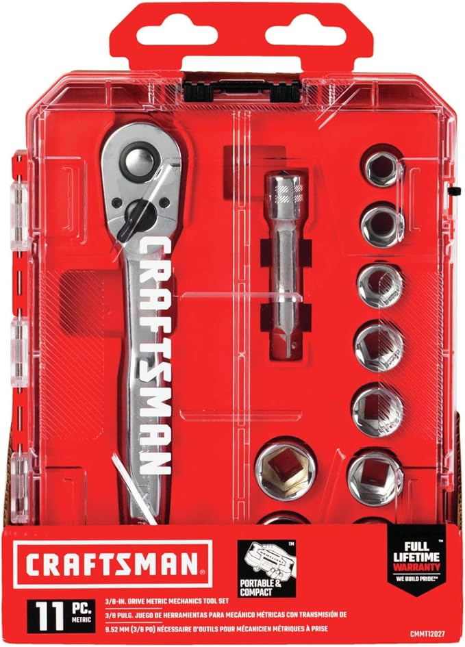 CRAFTSMAN Socket Set with Ratchet, Metric, 3/8" Drive, 11-Piece Set with Case (CMMT12027)