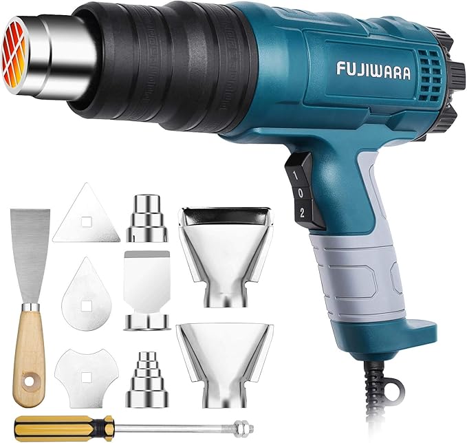 Heat Gun Kit 2000W with Dual-Temperature 5 Nozzles,Hot Air Gun 122ᵒF-1022ᵒF Heating in Seconds for DIY Shrink PVC Tubing/Wrapping/Crafts,Stripping Paint (2000W 2 Gears Temp Setting)
