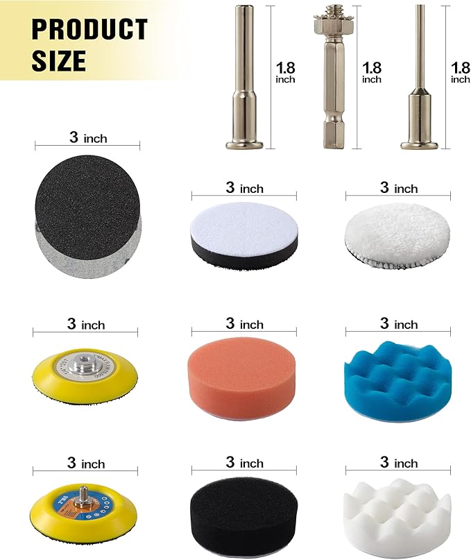 143 PCS Drill Polishing Kit, 3 Inch Sanding Disc Headlight Restoration Kit 60 to 10000 Grit Buffing Pads for Car Sanding, Waxing, Buffing, Scouring, Cleaning