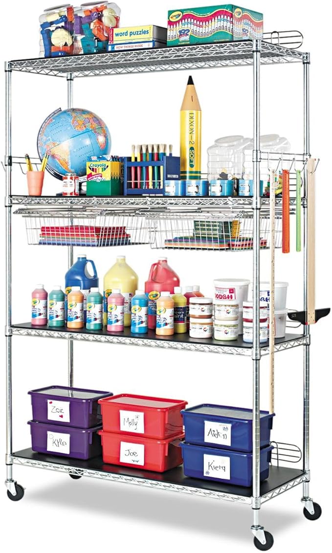 Alera SW503624SR Wire Shelving Starter Kit, 4 Shelves, 36w x 24d x 72h, Silver