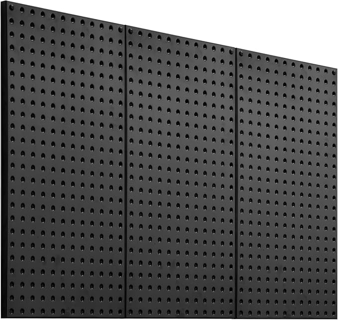 VEVOR Metal Pegboard Panels, 24" x 12" Pegboard, 3 Panels, Heavy Duty Steel Peg Board Wall Organizer, for Living Room Garage Tool Storage Workbench Office Organization Craft Room Kitchen Home, Black