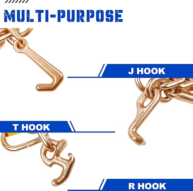 2" x 12' Recovery Winch Strap with RTJ Cluster Hooks,10000LBS Tow Truck Car Winch Tie Down Straps, Complete RTJ Straps 3 Chain Hook, Autohauler & Wrecker Towing Equipment