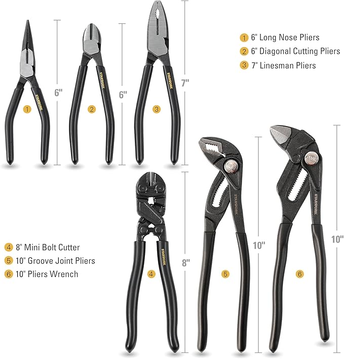 STARWORK TRUE MECHANIC 312-Piece Mechanics Tool Set and Socket Set, Professional 【Pliers Wrench】 SAE/Metric, Mirror-Finish Sockets & Ratchet Wrenches