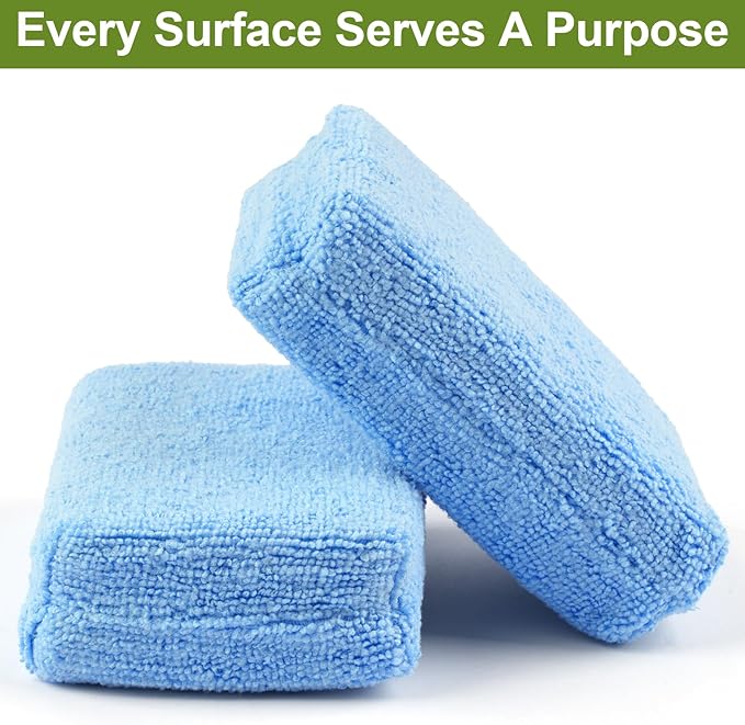 4 PCS Microfiber Applicator Pad, 4.7"x3.1" Scratch-Free Foam Buffing Scrub Pads, Car Wash Sponges for Effortless Detail Polishing, Waxing, Tire Shining, Interior Cleaning, Scrubbing (Blue)