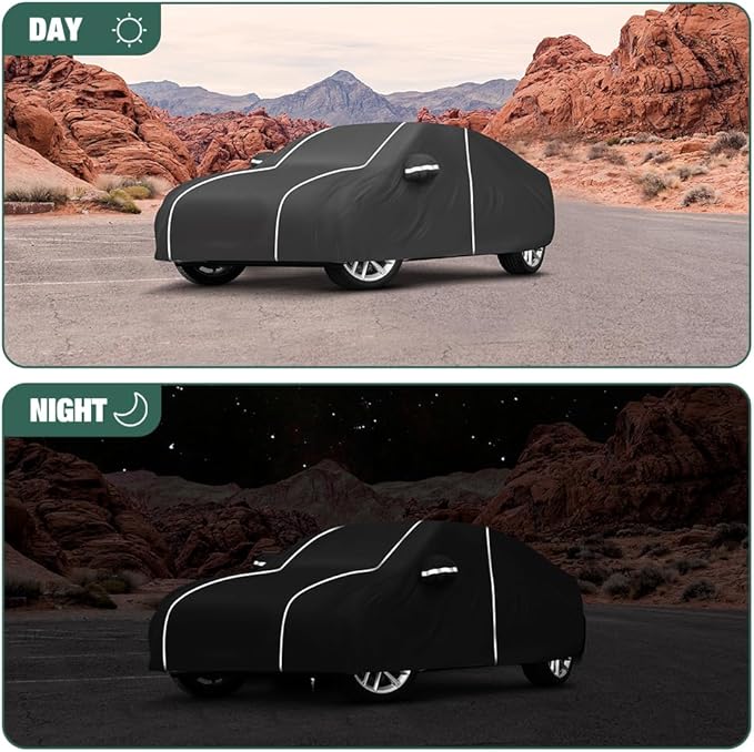Fluorescent Strip Design 6 Layers Waterproof Car Cover Compatible for Audi A5/S5 2007-2024 All Weather Full Car Cover with Storage Bag