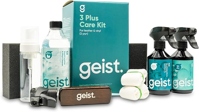 Geist. 3 Plus Care Kit for Leather & Vinyl | Clean, protect/shield from dye transfer and friction damage, prevent shrinking and cracking keeping it soft and supple | For leather 3 yrs+ and leatherette