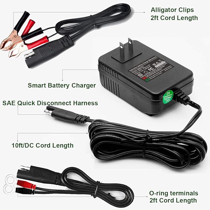 MBC022, 12V 2A Lead Acid & Lithium(LiFePO4) Automatic Trickle Battery Charger Smart Battery Maintainer for Car Motorcycle Lawn Mower Boat ATV SLA AGM Gel Lithium(LiFePO4) and More Batteries