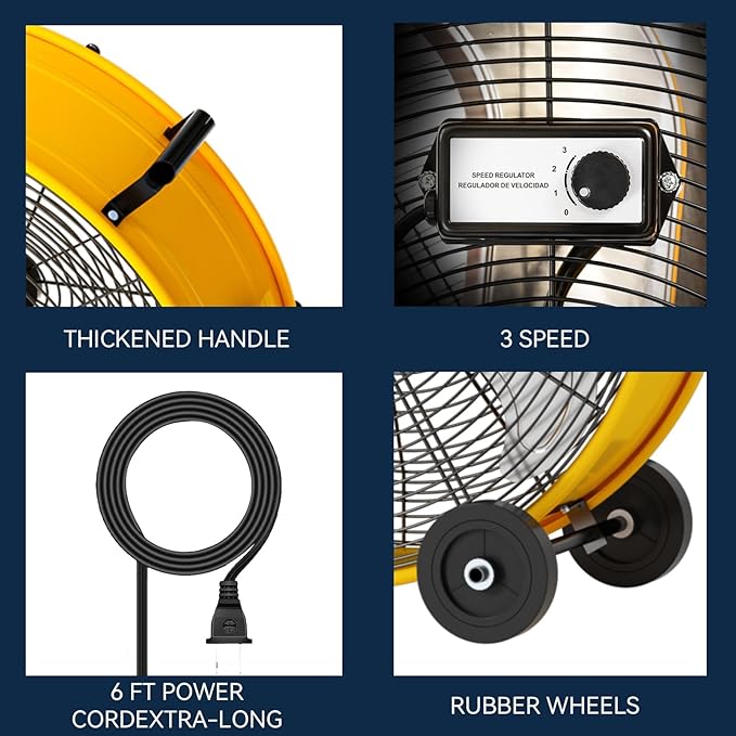 30 inch Industrial Drum Fan, 14000 CFM High-Velocity Heavy Duty Floor Fan with 3 Speeds & 5-Inch Wheels for Warehouse, Workshop, Factory & Garage – UL Listed