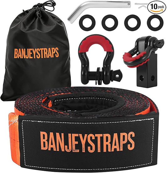 45,000 lb Complete Recovery Kit with 2" Receiver Shackle - High-Vis Orange 4" x20' Tow Strap, Hitch Pin, D-Rings & Bag for Truck, Jeep & Off-Road Recovery