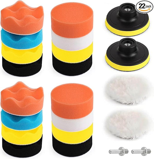22 Pcs Polishing Pads Kit,3 Inch Sponge Buffing Pads,Buffer for Car Detailing, Polishing Wheel for Drill,Car Buffer Polisher Kit Drill Buffing Kit for Car Polishing, Waxing, Sealing Glaze