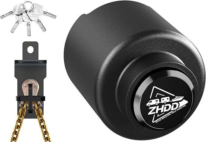Trailer Hitch Lock for 2-5/16 Inch Coupler with Safety Chain Lock, Heavy Duty Anti-Theft Trailer Tongue Coupler Lock for RV, Boat, Dump & Cargo Trailers (Black)