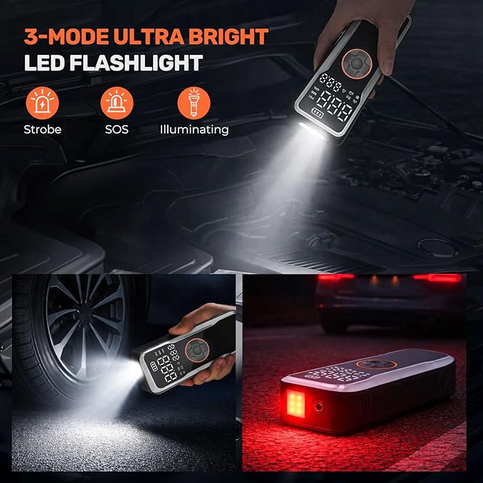 Portable Tire Inflator Air Compressor, Battery capacity18000mAh,150PSI 5X Fast Inflation Wireless Electric Air Pump with Digital Pressure Gauge & LED Light for Car Motorcycle Bike Ball