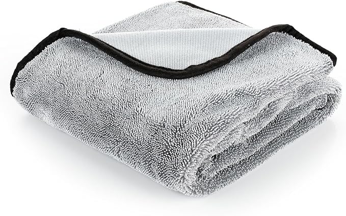 The Rag Company - Slim Dryer Towel - Ultra-Absorbent Korean Microfiber, Suede Edge, Car Drying Towel. 25" x 35" Grey