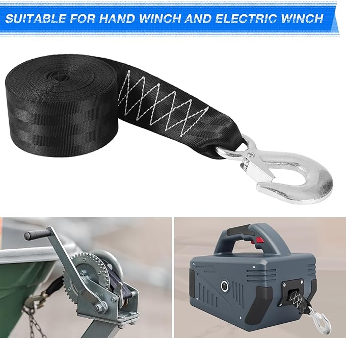 2" X 20ft Boat Winch Strap with Hook, 10000 lbs Boat Trailer Winch Strap, Boat Tow Strap for Towing Boat, ATV, Trailer, Wave Runner, Jet Ski