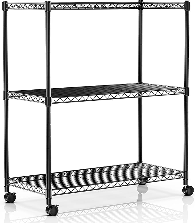 Simple Deluxe 3-Tier Heavy Duty Storage Shelves 750Lb Capacity, 24.02" D x 13.78" W x 31.98" H Shelving Unit for Pantry, Garage, Laundry and Kitchen, Black
