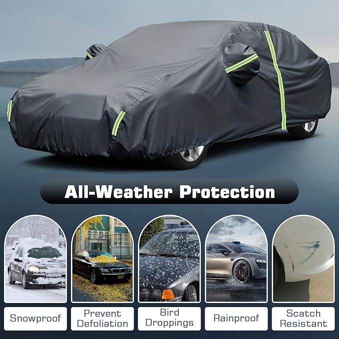 Waterproof Car Cover for 2011-2025 VW Jetta, All Weather Sedan Outdoor Sun UV Rain Dust Snow Wind Protection Cover for Automobiles with Zipper Door & Windproof Bands (Gery)
