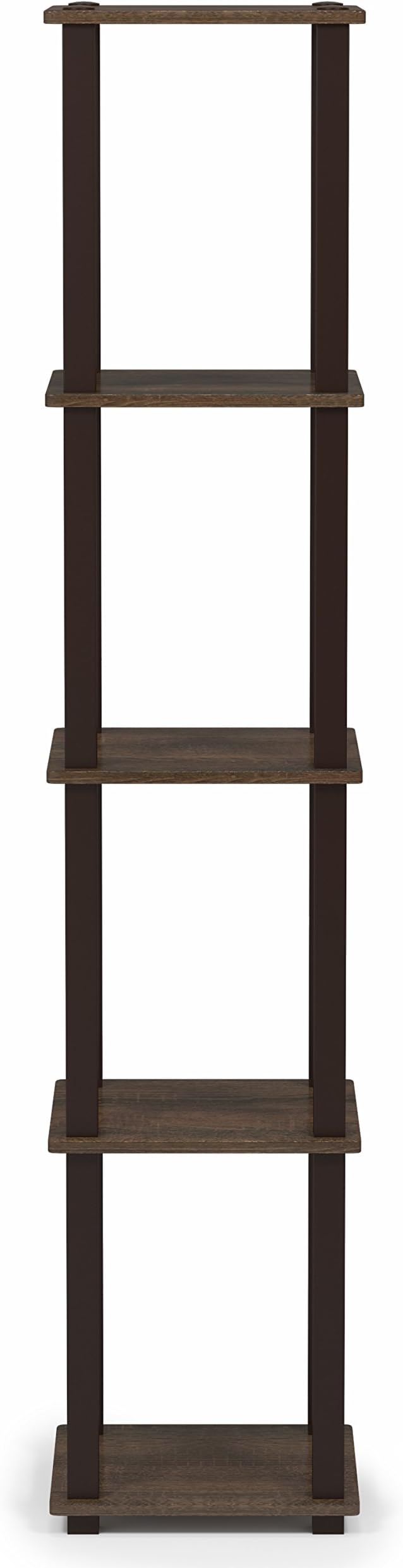 FURINNO Turn-S-Tube 5-Tier Corner Square Rack Display Shelf, Walnut/Brown