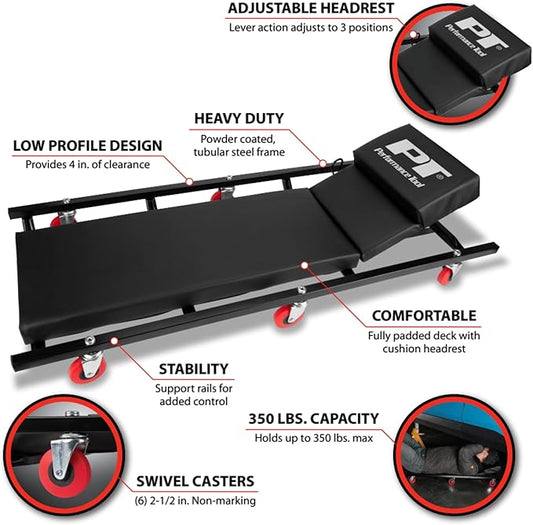 Performance Tool W85005 40-Inch 6-Caster Rolling Shop Creeper with Adjustable Cushioned Headrest