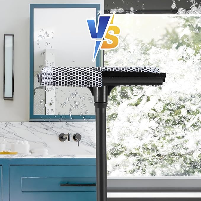 15.9" Window Squeegee for Car,2 in 1 Window Cleaner with Long Stainless Steel Handle,Sponge Car Squeegee for Gas Station, Glass,Shower,Outdoor High Window Cleaning (15.9")