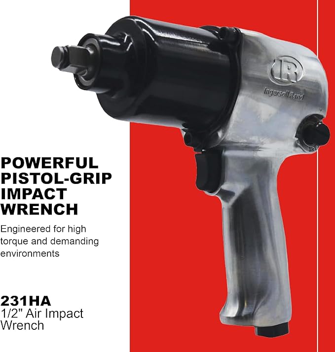 Ingersoll Rand 231HA 1/2" Air Impact Wrench, Super Duty, 600 ft-lb Torque, Friction Ring Retainer, Pistol