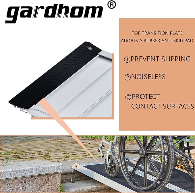 Portable Wheelchair Ramp 3FT, gardhom Non Skid Aluminum Folding Wheelchair Ramp Handicap Ramp Wheel Chair Ramps for Home Entrance Threshold Doorways Stairs Curbs Scooter