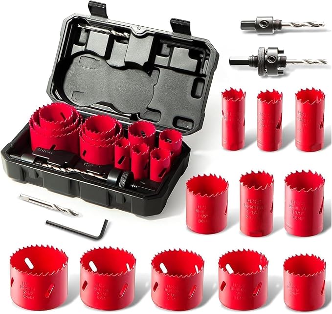 HYCHIKA 18V Cordless Hammer Drill Driver, Bi-Metal Hole Saw Kit 3/4" to 2-1/2", Tool Combo Kit