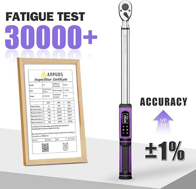 Digital Torque Wrench 1/2 Drive, 4.43-295 Ft-lb/6-400 Nm, 1/2 Torque Wrench Digital with ±1% Accuracy, Vibration, Buzzer LED, Adjustable Electronic Torque Wrench Set for Motor Car Truck