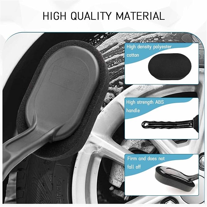 Tire Shine Applicator Brush, High-Density Sponge Tire Dressing Applicator Pad with Long Handle, Multipurpose Curved Auto Tire Detailing Tool, Vehicle Cleaning Waxing Accessory