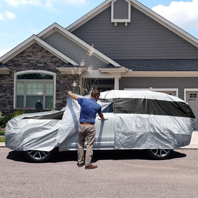 Titan Premium Multi-Layer PEVA Car Cover for Mid-Size SUV 188-206". Waterproof, UV Protection, Anti-Scratch Protective Lining, Driver-Side Zippered Opening. Fits Explorer, Grand Cherokee and More.