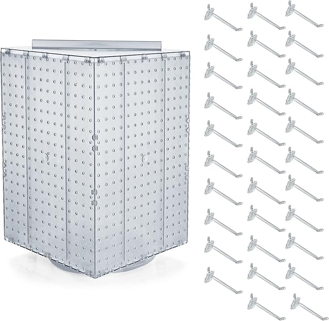 Azar Displays 701414-CLR-4C32 Rotating Countertop Display Kit with Peg Hooks Included, 14 Inches Wide x 14 Inches Deep x 20 Inches High, Pegboard Spinner Organizer, Clear